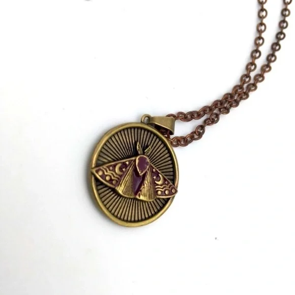 Brass Moth Pendant with Copper Chain 24" - Picture 8 of 12
